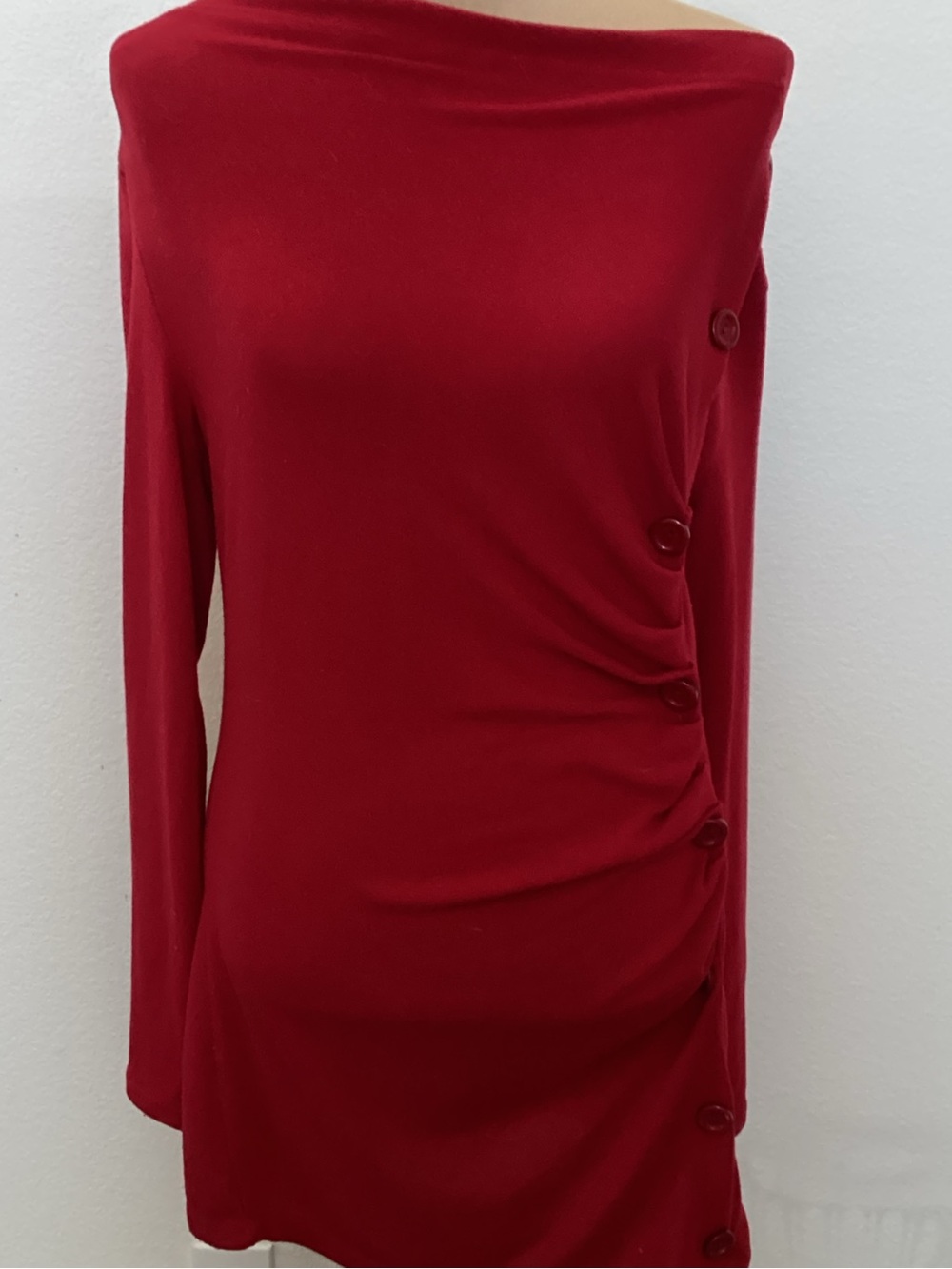 J. Crew Deep Red Off-Shoulder Button-Detail Tunic